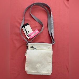 Kipling Off-White Crossbody Bag with Gray Strap